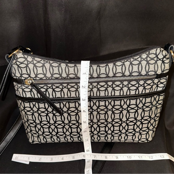 Hallie Crossbody Handbag in Black/Beige Jacquard - Picture 7 of 9